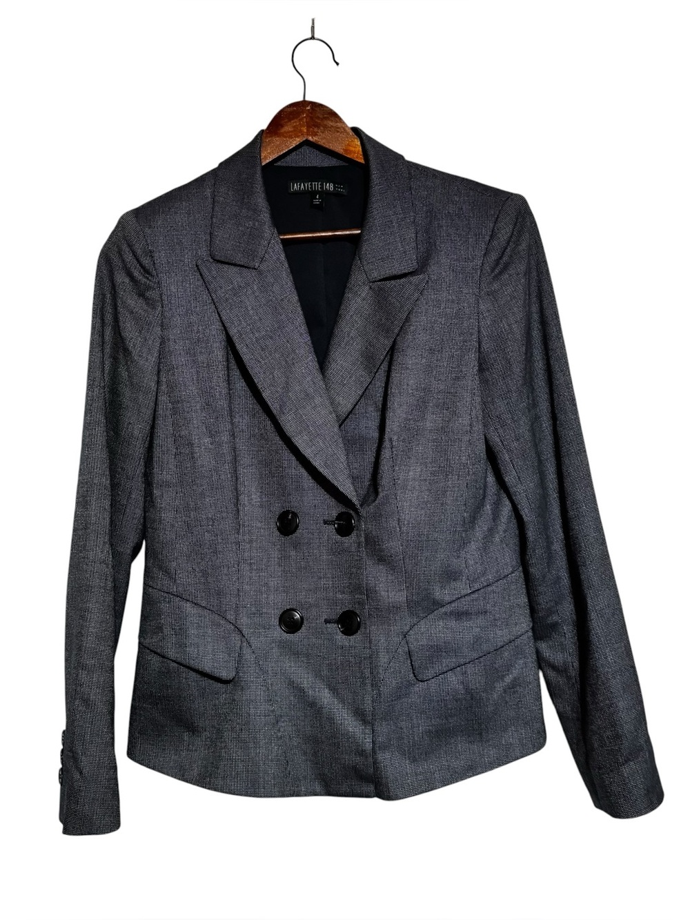 Lafayette 148 New York Blazer Size 4 Blue Double Breasted Wool Blend